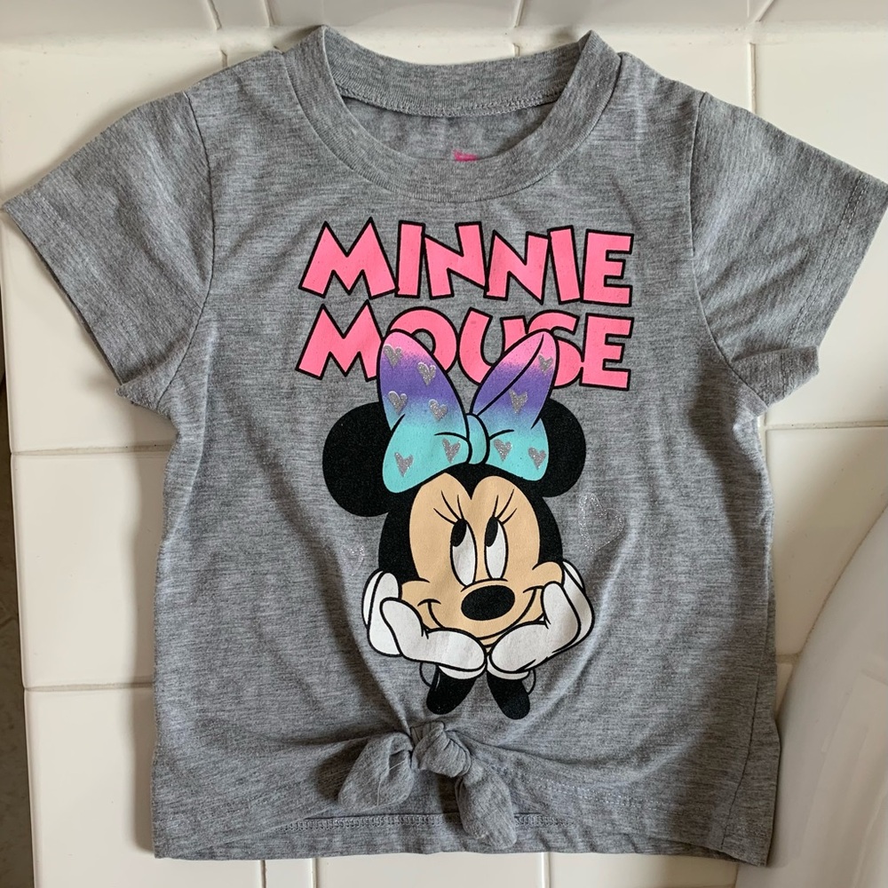 Disney Minnie knotted gray t-shirt sparkly letters and hearts size 5T